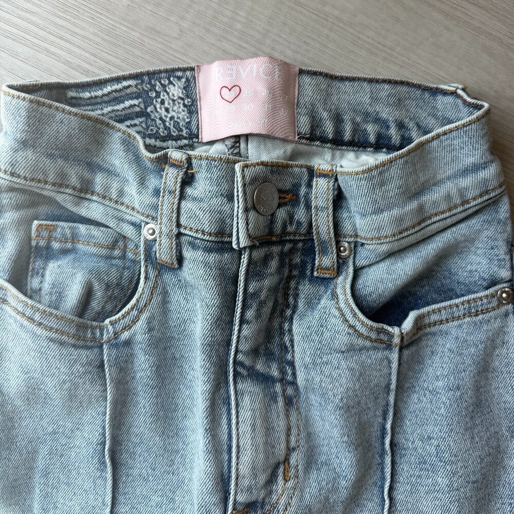 REVICE Denim Cut-Out Back Flare Jeans Light Wash Size 24 Made in USA - Picture 8 of 12